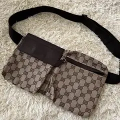 美品 グッチ GUCCI ボディーバック GG柄 レザー キャンバス 斜め掛け