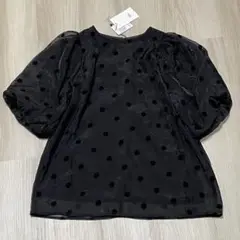 ☆ADL オーガンジー パフスリーブブラウス☆フロッキードット☆ブラック