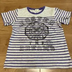 中古　3can4on Tシャツ 130cm グレー/紫のストライプ