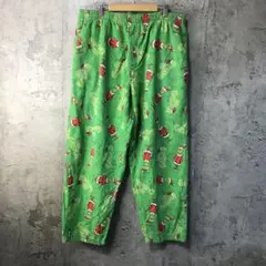 Y5484古着　柄パンツ　パジャマパンツ　緑　90s Y2K