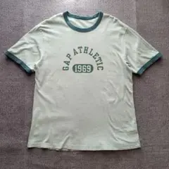 GAP半袖リンガーTシャツカレッジプリント短丈Y2KチビTシティボーイ切替緑L