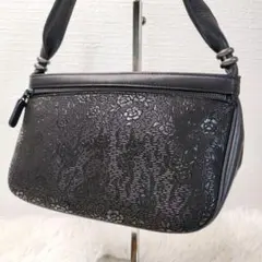 【美品】印傳屋 インデンヤ ハンドバッグ ワンショルダーバッグ 花柄 ブラック