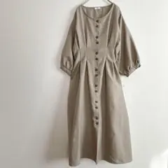AYA フレアワンピース　ロング　七分袖　ふんわり　L ウエストタック入り