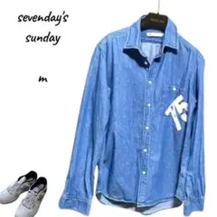 【美品】SEVENDAY'S SUNDAY デニムシャツ　 長袖シャツ　ロゴ　M