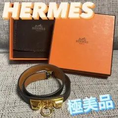 エルメス リヴァル ドゥブルトゥール レザー ブラック ゴールド ブレスレット