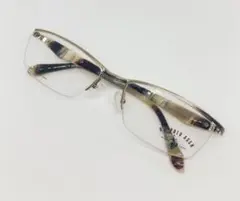 P101 ハーフリム　メガネフレーム　ゴールド×ブラウン　β-Titanium