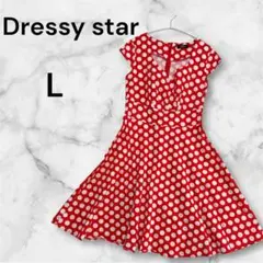 Dressy star 【L】ドット柄ワンピース水玉模様 コットン赤✖︎白