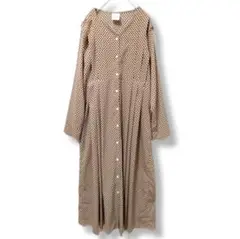 【haco!】　ワンピース　ロング　シャツ　ベージュ　総柄　レディース　L