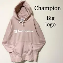 配色抜群!Champion スウェット プルオーバーパーカー ピンク レディース