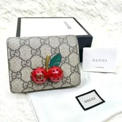 【美品】GUCCI 折り財布 GGスプリーム チェリー PVC レザー レッド