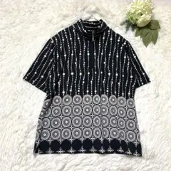美品　カットソー　ストレッチ　Ｆ　ラインストーン　ハイネック　肩パッド