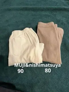 MUJIハーフパンツ&西松屋ブラウンのレギンスパンツの2枚セット