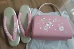 ピンク 花柄刺繍 和装履物鞄セット