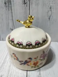 陶器ポット／蓋付き陶器／花と鳥の陶器／丸い陶器／10・5✖H10㌢／新品
