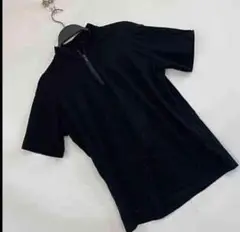 ハーフジップTシャツブラック 半袖 スポーティーシンプルMサイズ