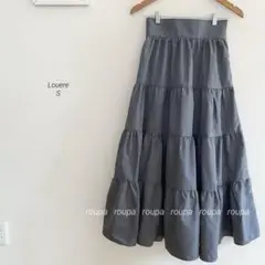Louereハイウエストティアードフレアスカート グレー356f