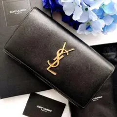 鑑定済✨サンローラン 長財布 カサンドラ 黒 キャビアスキン レザー フラップ
