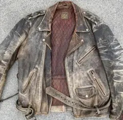 雰囲気抜群　Wレザーライダーズジャケット　ビンテージ　2XL