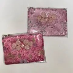 韓国 花柄刺繍 ピンク ポーチ 2個セット