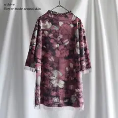 90s floral mesh sheer pullover mode tops