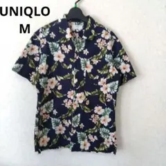 UNIQLO　ネイビー総柄アロハシャツ/綿100