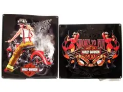 2枚セット HARLEY ハーレーダビッドソン エンボスメタルサインボード