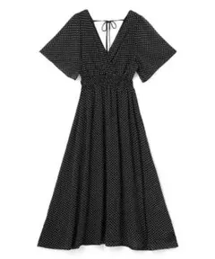 【美品】GRLブラック ドット カシュクール フレアスリーブ マキシワンピース