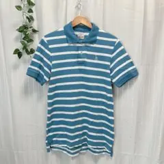 【ユニクロ UNIQLO】 半袖 ポロシャツ (L) ボーダー 青 白