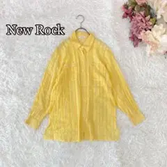 ⚫︎美品＊NEW ROCK＊メッシュ風×ストライプ長袖シャツ＊コットン　黄