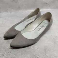 銀座かねまつ ローヒール パンプス 21.5 フラットシューズ グレー