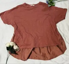 【24時間内発送】半袖Tシャツ Lサイズ　赤　オレンジ　おでかけ　ギャザー入り
