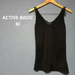 ACTIVE BASIC レース付き Vネックキャミソール 【M】 黒