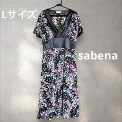 【美品】花柄 Vネック 半袖 ひざ丈ワンピース