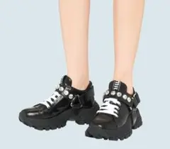miu miu クリスタルビジュー チャンキーレザースニーカー 36.5