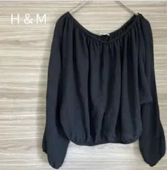 H&M 【XS】ブラック　オフショルダー バルーントップス　ゆったり