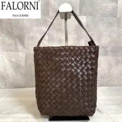 【極美品】FALOR イントレチャート ダークブラウン レザー ハンドバッグ