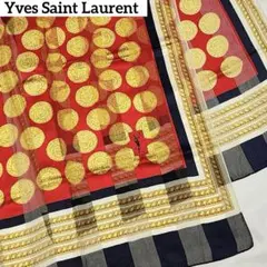 ★イヴサンローラン★ ストール シフォン メダル ロゴ シルク レッド