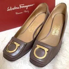 【美品】Salvatore Ferragamo ガンチーニ パンプス グレージュ