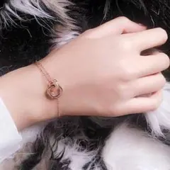 B96 ダブルリング ブレスレット レディース ピンクゴールド★ac5