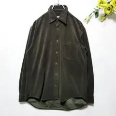 【ヒットメーカー】(M) モスグリーン・ メンズ ベロア調 長袖シャツ