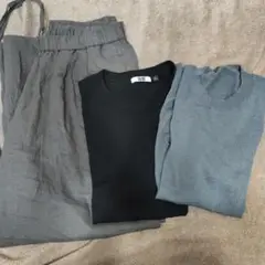 無印　タックワイドパンツ　ニットTシャツ　ユニクロU