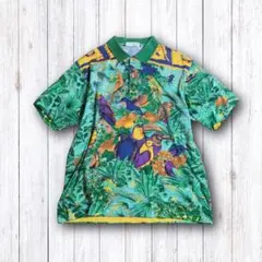 ランセル 鳥と植物のプリントポロシャツ