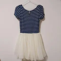 【美品】バイバイ ボーダーチュールワンピース 紺