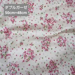 ダブルガーゼ　はぎれ　HINODEYA ihana flower　白×ピンク