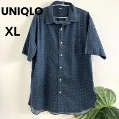 【ユニクロ】ネイビー シャツ XL ドット柄　紺色 綿100%