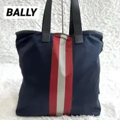 美品✨バリー トートバッグ ナイロン ストライプ 肩掛け 男女兼用 ネイビー