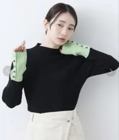 リブボトルネック袖バイカラーニット新品タグ付き