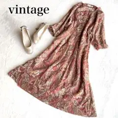 美品✨ 総レース 上品 ワンピース ペイズリー柄 くすみカラー ミモレ丈 レトロ