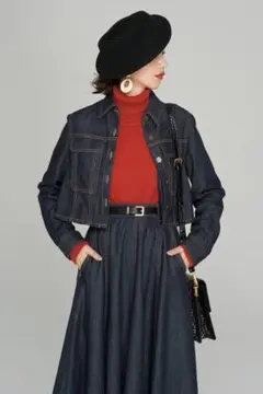 Tnewties】《もうひとつのダイアリー》クロップドデニムジャケット-NAVY