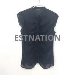 ESTNATION フリルブラウス ノースリーブ シアー素材 ブラック Sサイズ